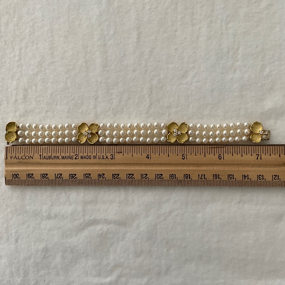 TIFFANY & CO. Vintage 18k Dogwood Diamond Akoya Pearl Bracelet - Picture 12 of 16